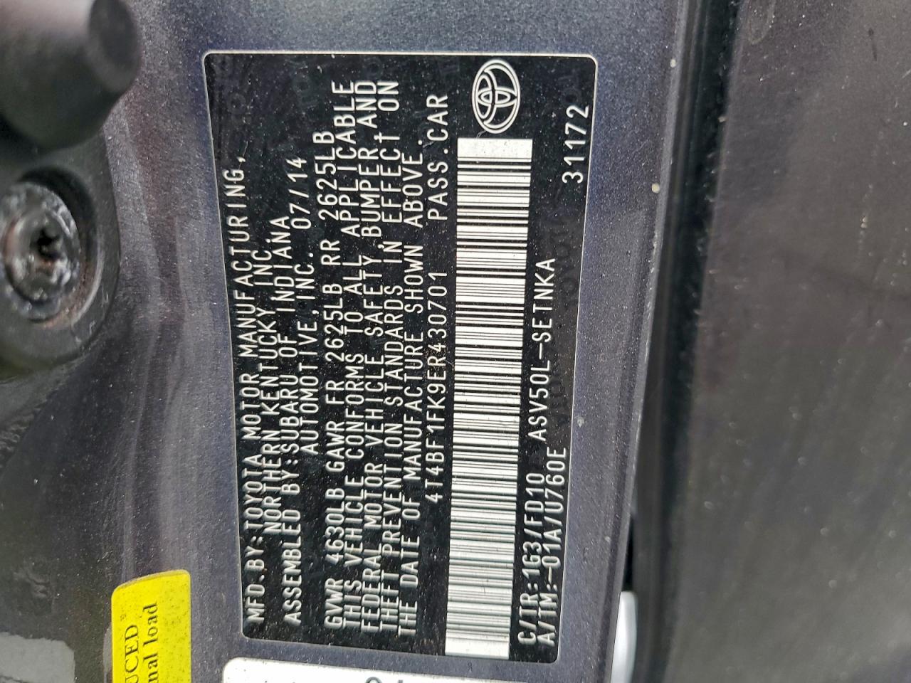 2014 Toyota Camry L VIN: 4T4BF1FK9ER430701 Lot: 96015895