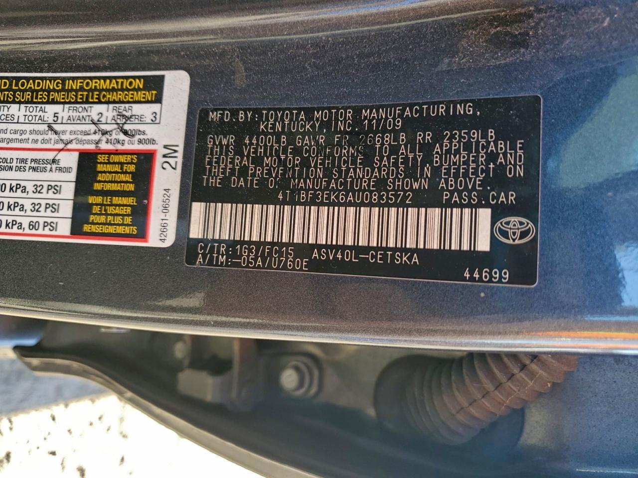 2010 Toyota Camry Base VIN: 4T1BF3EK6AU083572 Lot: 96011305