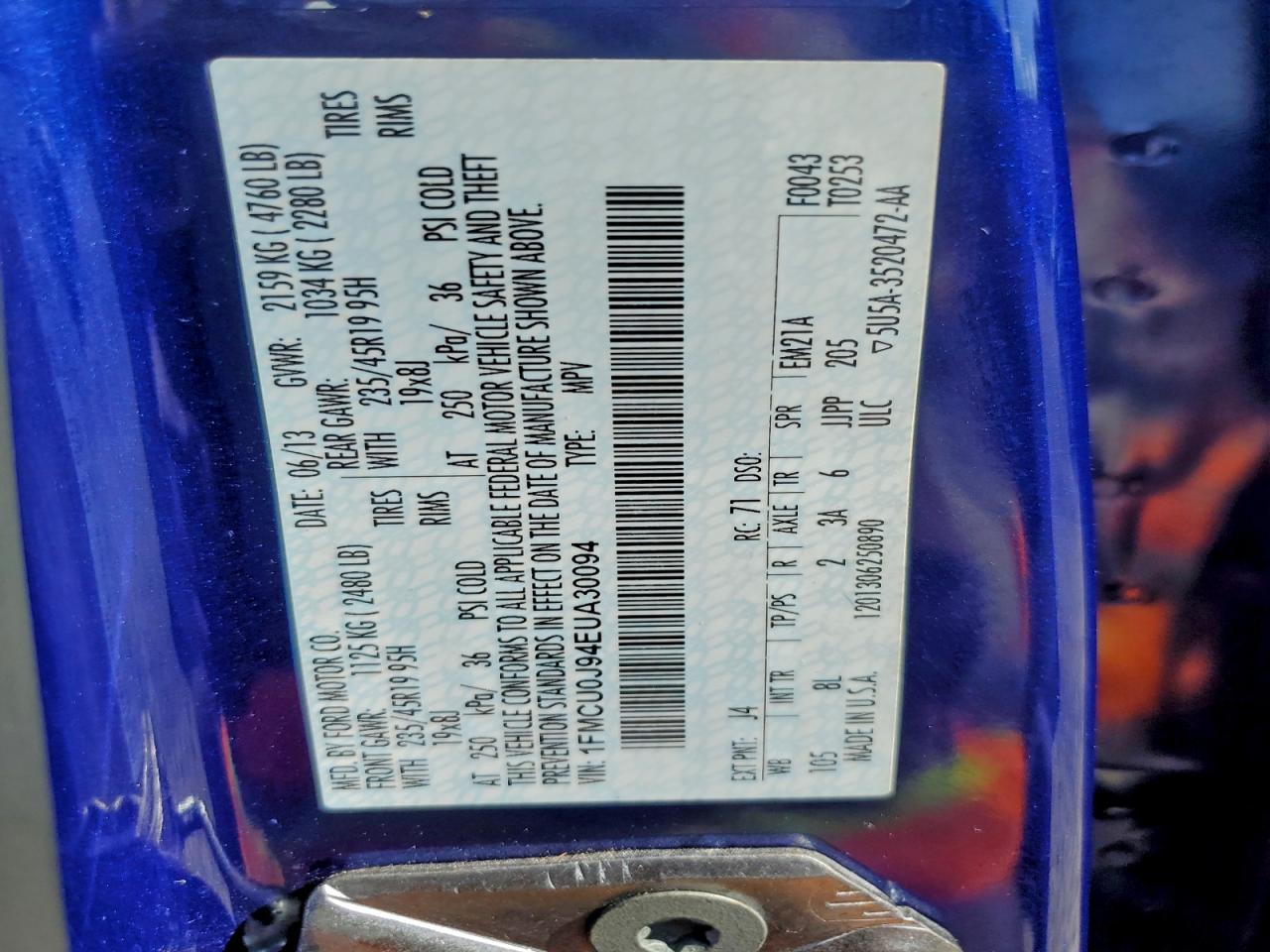 2014 Ford Escape Titanium VIN: 1FMCU0J94EUA30094 Lot: 94826385