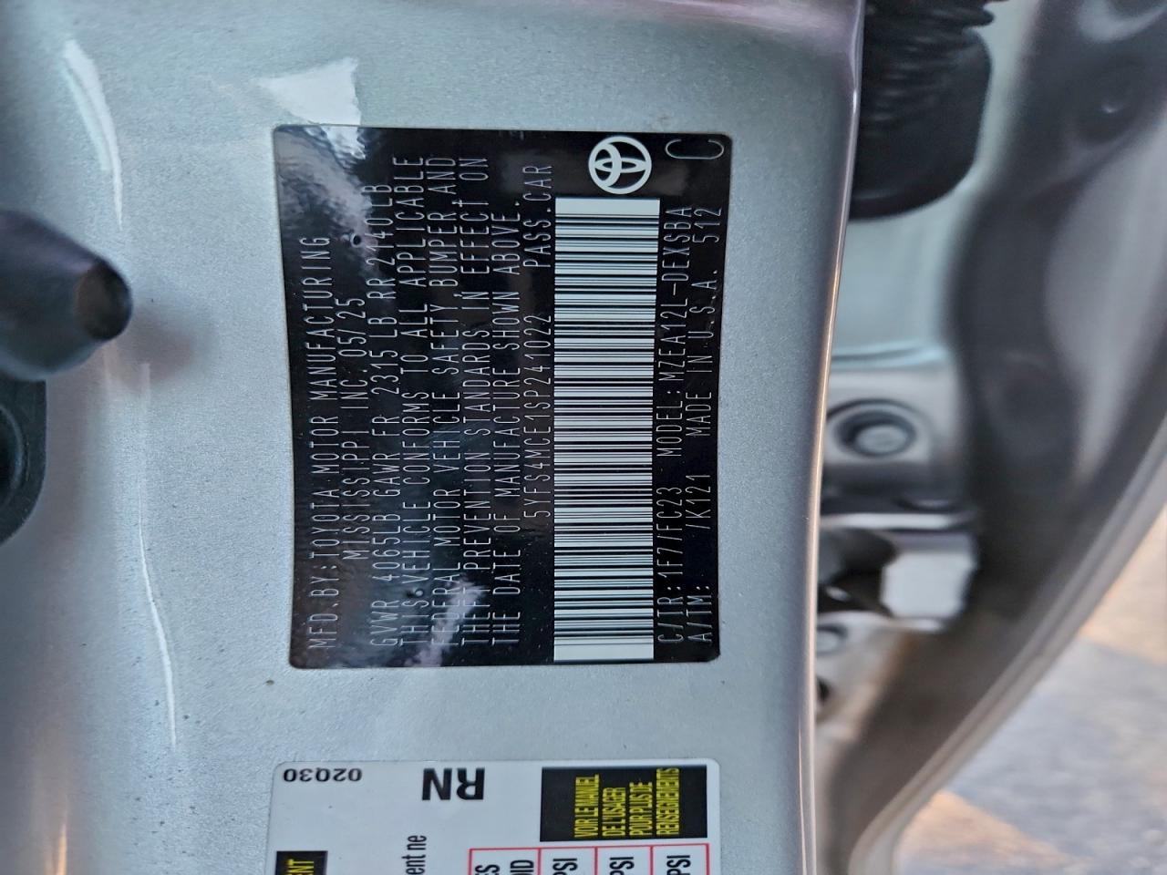 2025 Toyota Corolla Se VIN: 5YFS4MCE1SP241022 Lot: 94890575