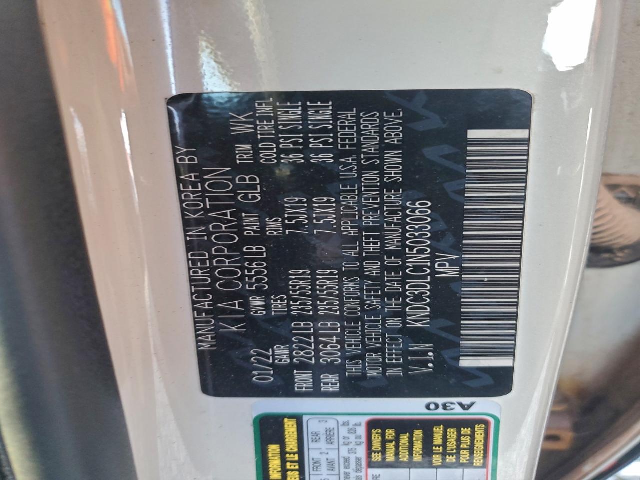 2022 Kia Ev6 Light VIN: KNDC3DLC1N5033066 Lot: 96347155