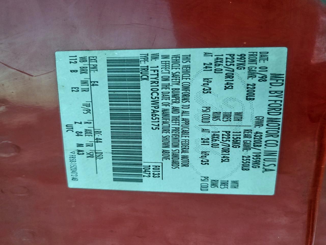 1998 Ford Ranger VIN: 1FTYR10C5WPA65175 Lot: 95333655