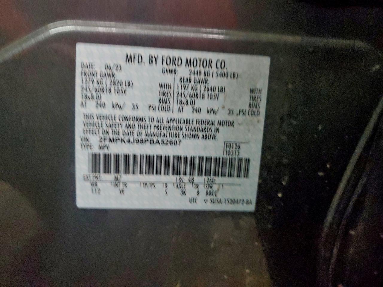 2023 Ford Edge Sel VIN: 2FMPK4J98PBA52607 Lot: 94423345