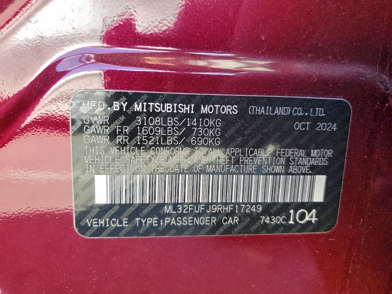 2024 Mitsubishi Mirage G4 Es VIN: ML32FUFJ9RHF17249 Lot: 93337805