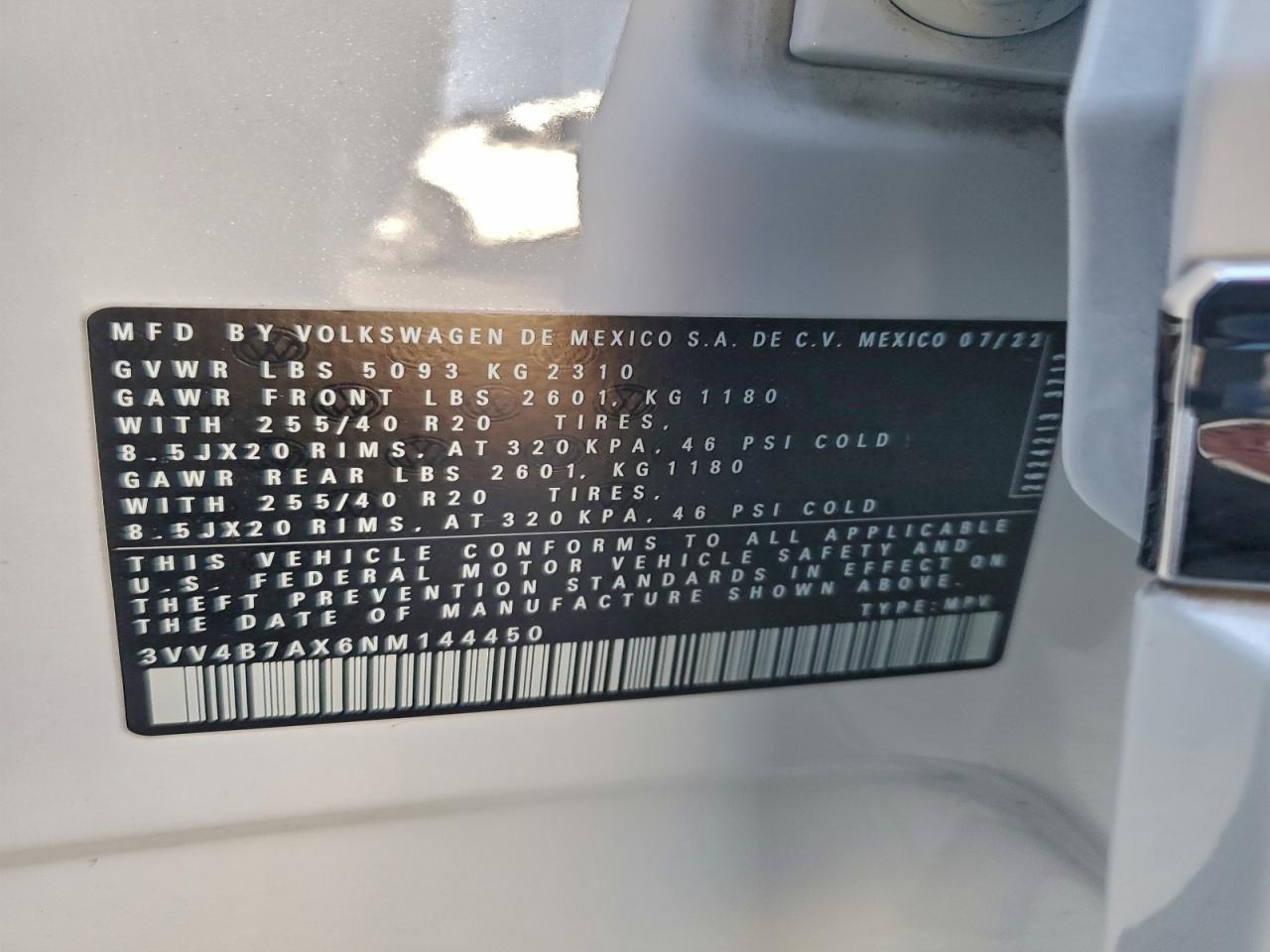 2022 Volkswagen Tiguan Sel R-Line VIN: 3VV4B7AX6NM144450 Lot: 95782245