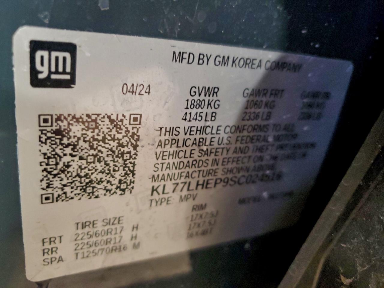 2025 Chevrolet Trax 1Lt VIN: KL77LHEP9SC024516 Lot: 96628905