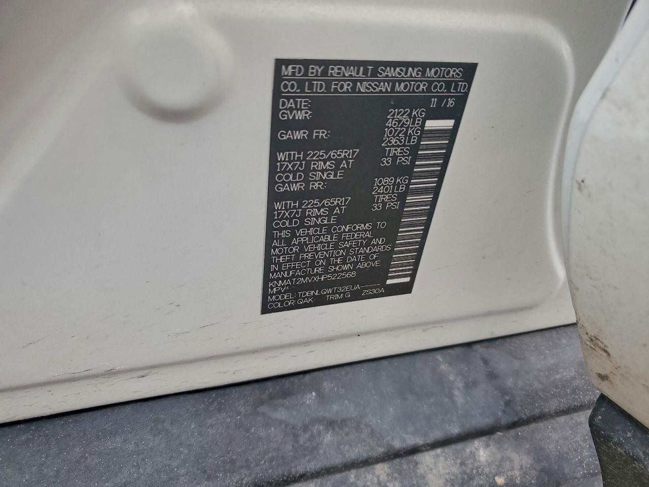 2017 Nissan Rogue S VIN: KNMAT2MVXHP522568 Lot: 96239475