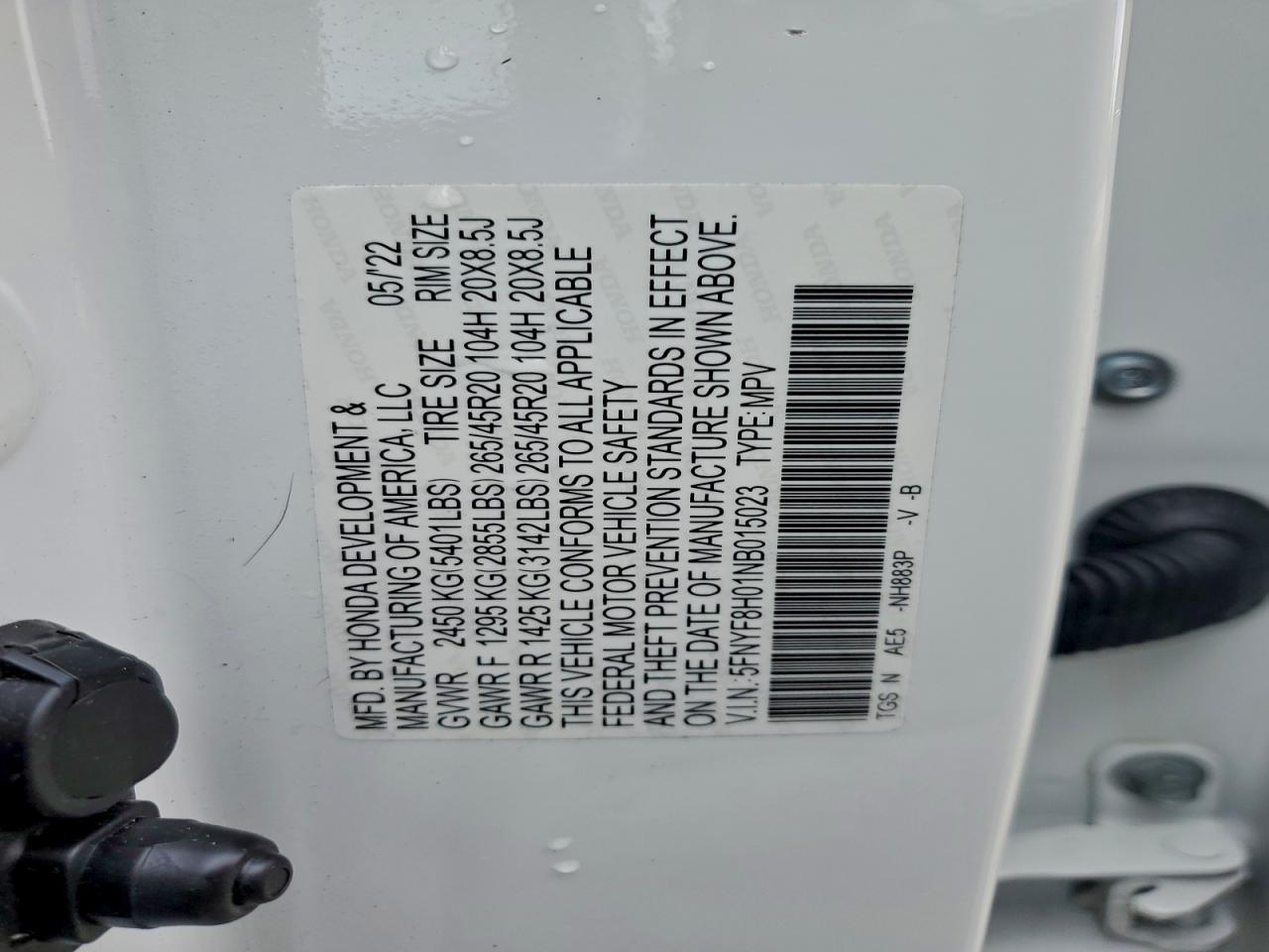 2022 Honda Passport Elite VIN: 5FNYF8H01NB015023 Lot: 94872535