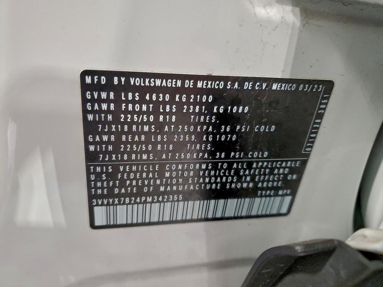 2023 Volkswagen Taos Se VIN: 3VVYX7B24PM342355 Lot: 96375215