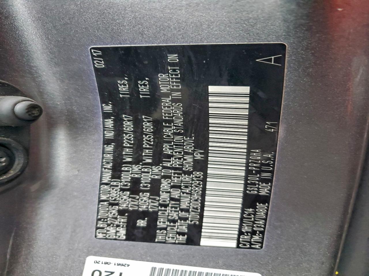 2017 Toyota Sienna Xle VIN: 5TDYZ3DC9HS829138 Lot: 94831445