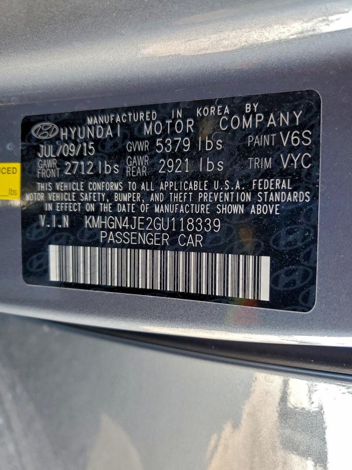 2016 Hyundai Genesis 3.8L VIN: KMHGN4JE2GU118339 Lot: 96480355
