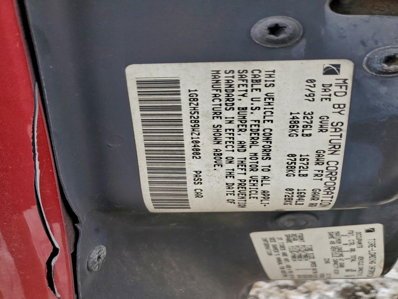 1998 Saturn Sl1 VIN: 1G8ZH5289WZ104002 Lot: 97270425