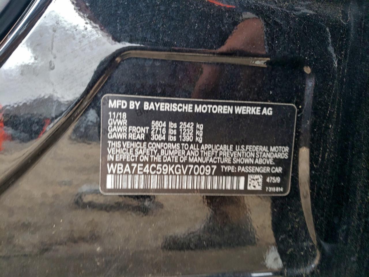 2019 BMW 740 Xi VIN: WBA7E4C59KGV70097 Lot: 96294445