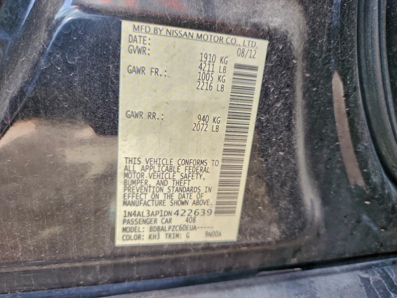 2013 Nissan Altima 2.5 VIN: 1N4AL3AP1DN422639 Lot: 96906005