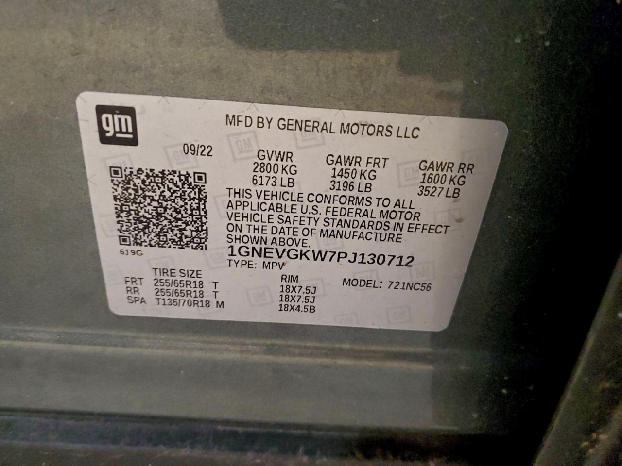 2023 Chevrolet Traverse Lt VIN: 1GNEVGKW7PJ130712 Lot: 96538915