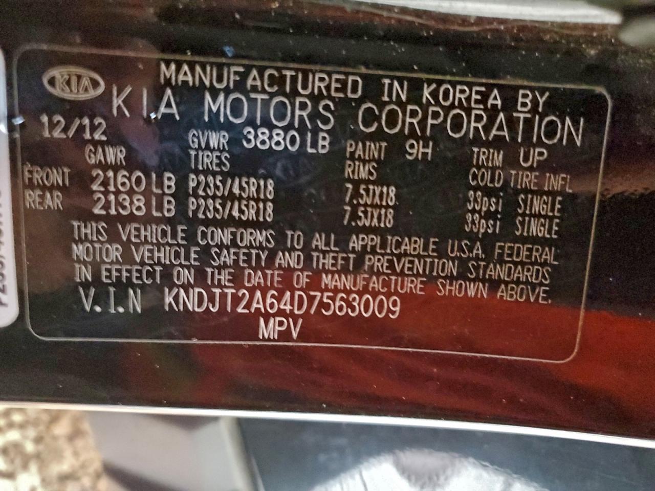 2013 Kia Soul + VIN: KNDJT2A64D7563009 Lot: 95792275