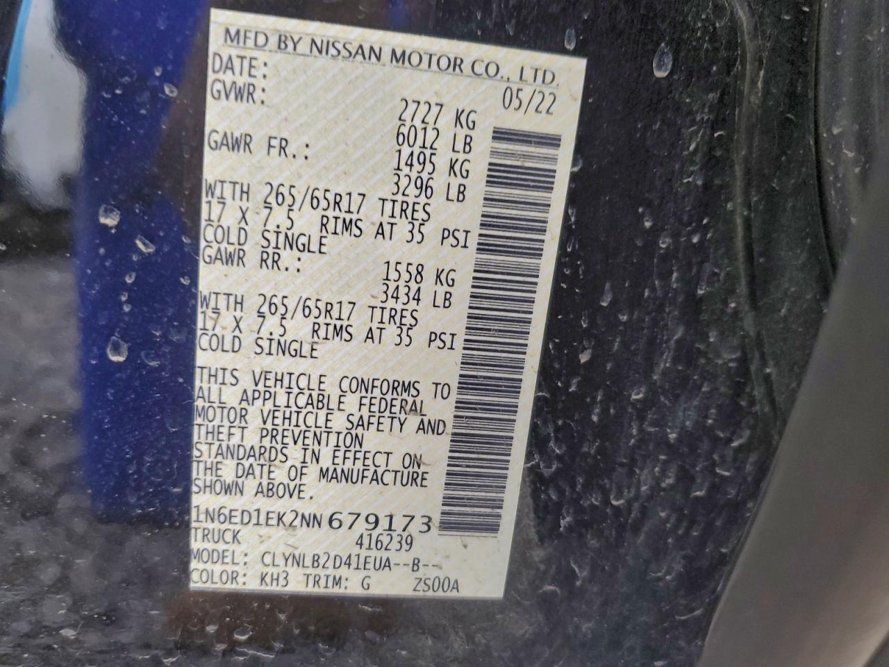 2022 Nissan Frontier S VIN: 1N6ED1EK2NN679173 Lot: 96607475