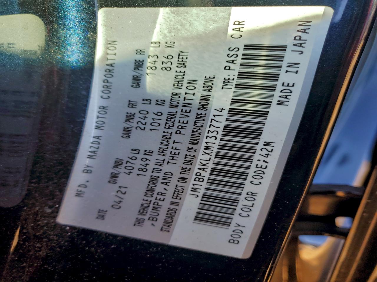 2021 Mazda 3 Select VIN: JM1BPAKLXM1337714 Lot: 95461555