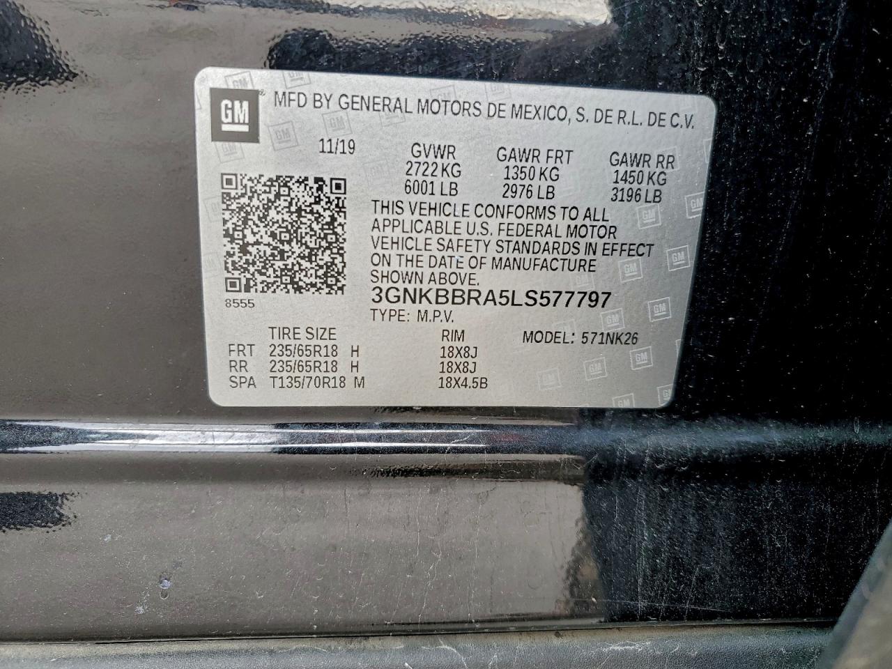 2020 Chevrolet Blazer 1Lt VIN: 3GNKBBRA5LS577797 Lot: 95436225