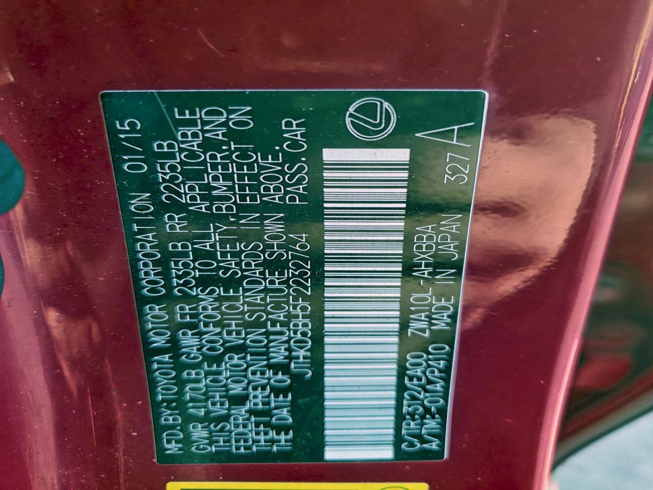 2015 Lexus Ct 200 VIN: JTHKD5BH5F2232764 Lot: 94897205