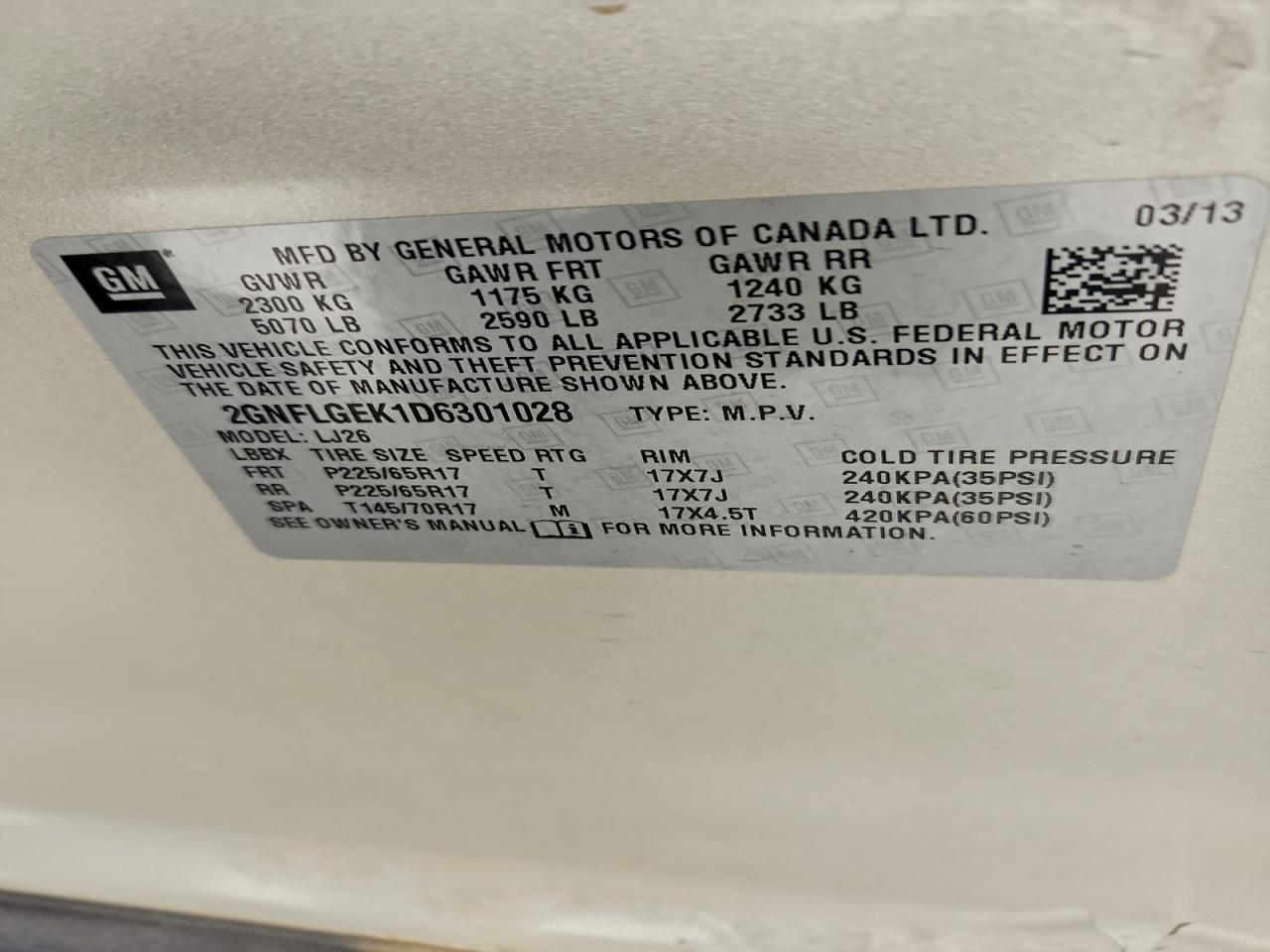 2013 Chevrolet Equinox Ltz VIN: 2GNFLGEK1D6301028 Lot: 94751965