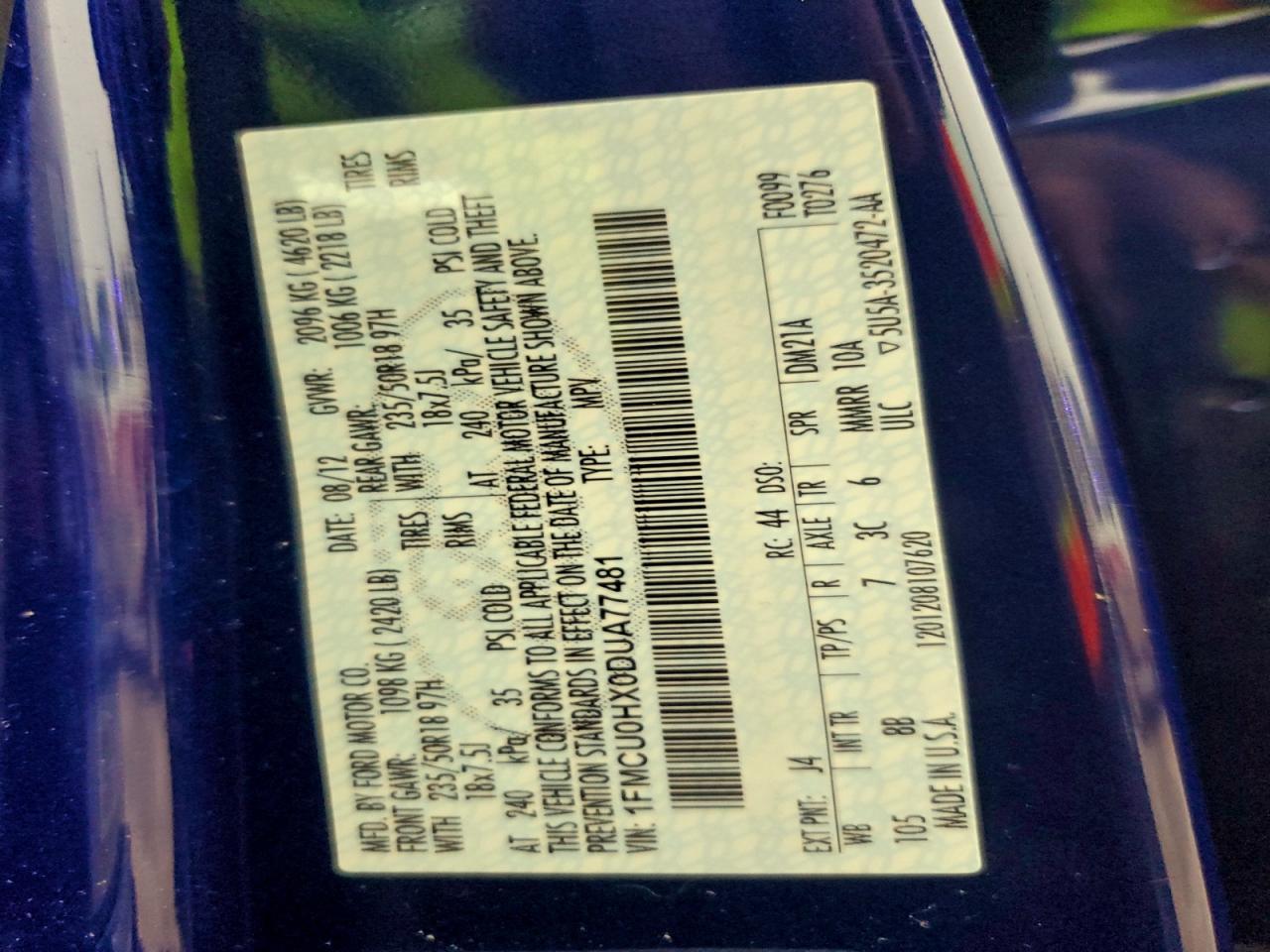 2013 Ford Escape Sel VIN: 1FMCU0HX0DUA77481 Lot: 94866865