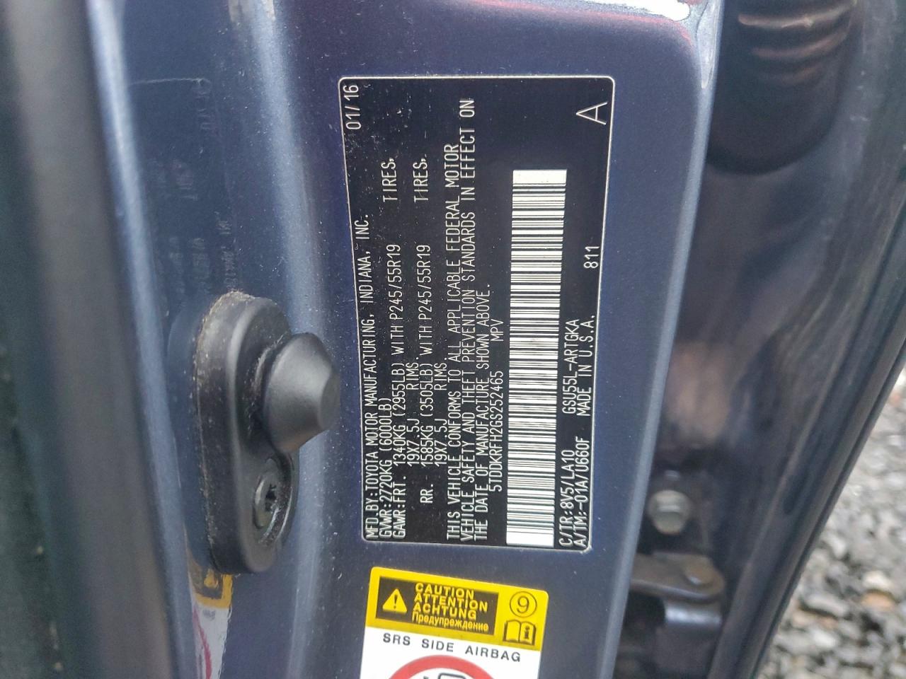 2016 Toyota Highlander Limited VIN: 5TDDKRFH2GS252465 Lot: 96076165