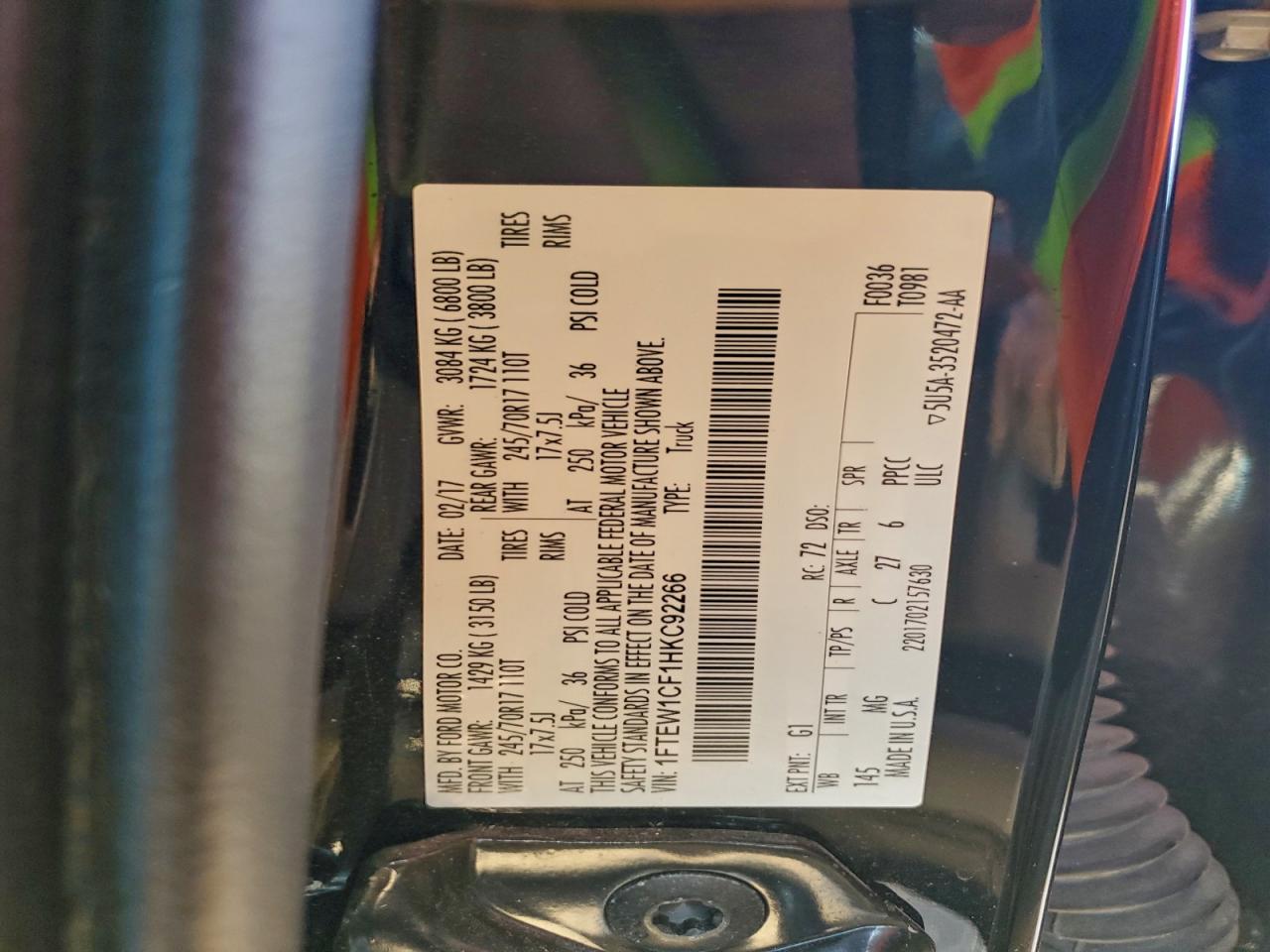 2017 Ford F150 Supercrew VIN: 1FTEW1CF1HKC92266 Lot: 96533695