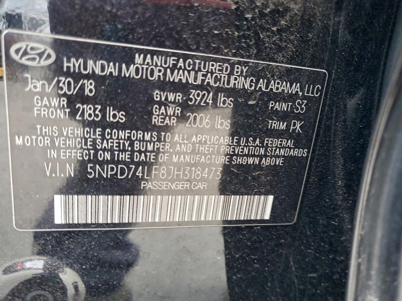 2018 Hyundai Elantra Se VIN: 5NPD74LF8JH318473 Lot: 94017735