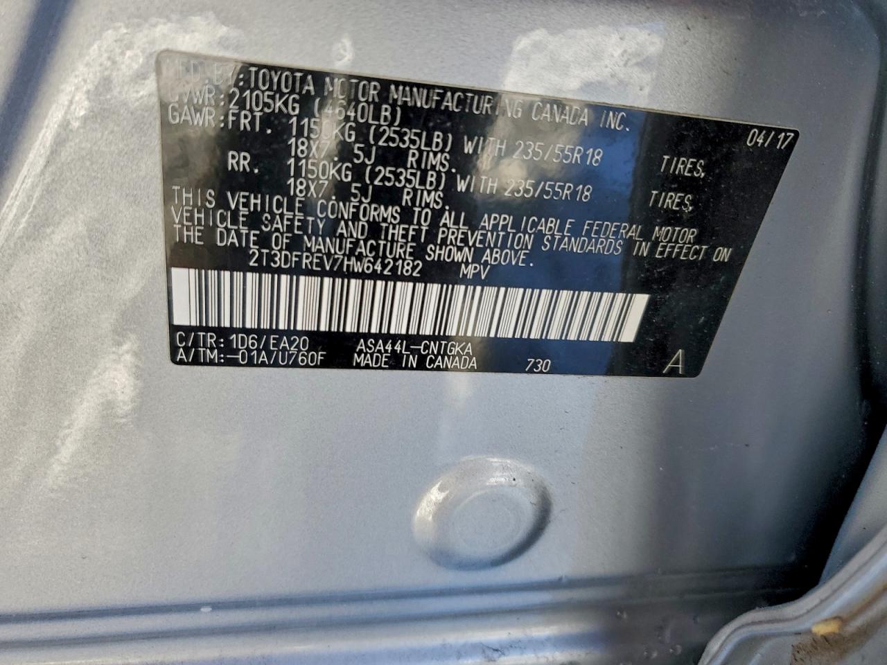 2017 Toyota Rav4 Limited VIN: 2T3DFREV7HW642182 Lot: 94991425