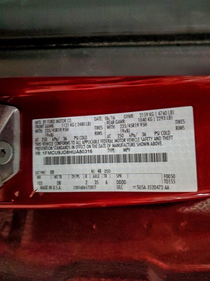 2017 Ford Escape Titanium VIN: 1FMCU9JD8HUA80316 Lot: 96265095