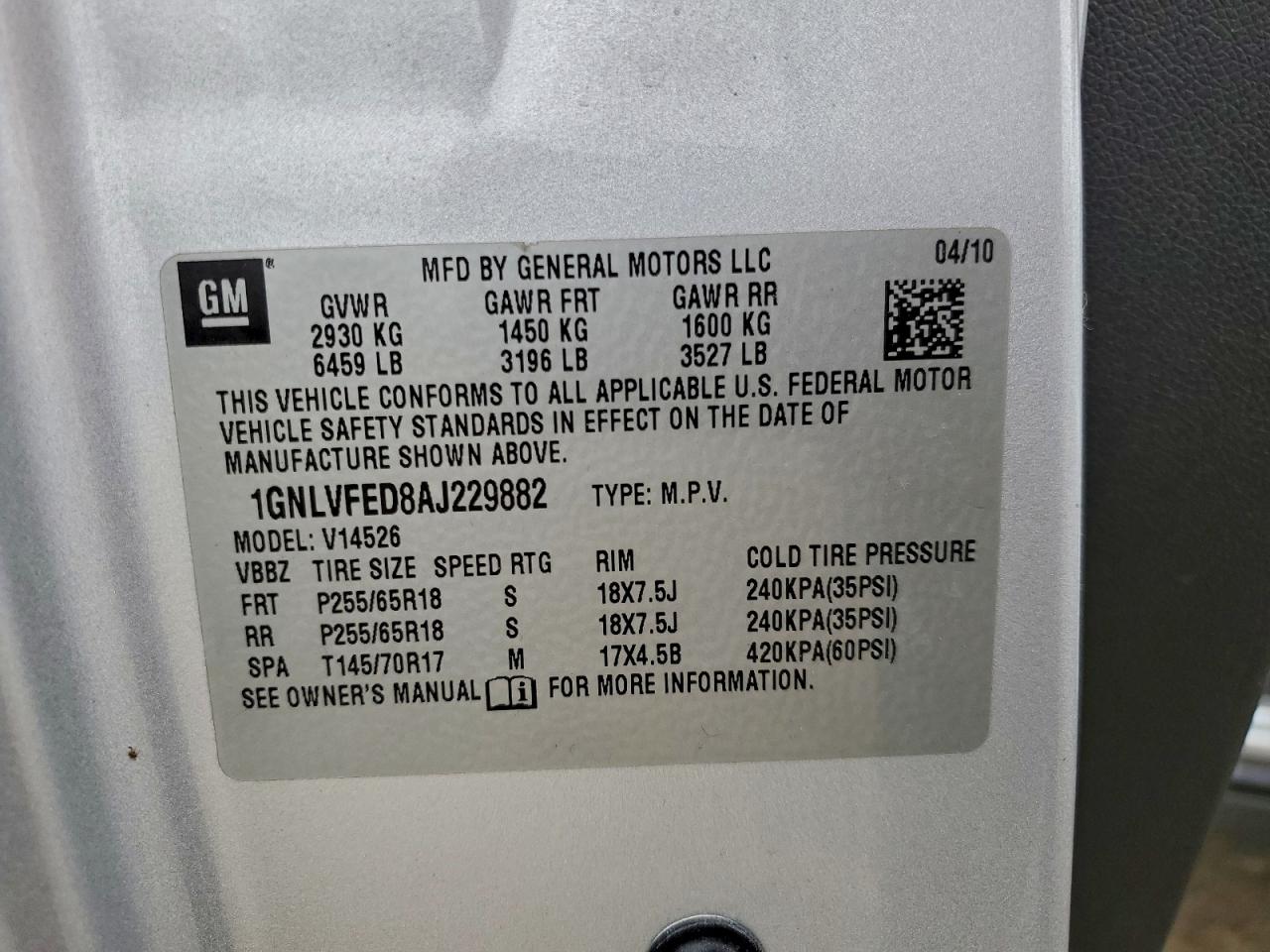 2010 Chevrolet Traverse Lt VIN: 1GNLVFED8AJ229882 Lot: 95928455