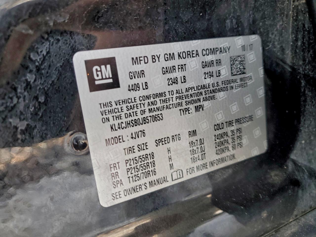 2018 Buick Encore Premium VIN: KL4CJHSB0JB570653 Lot: 96275485