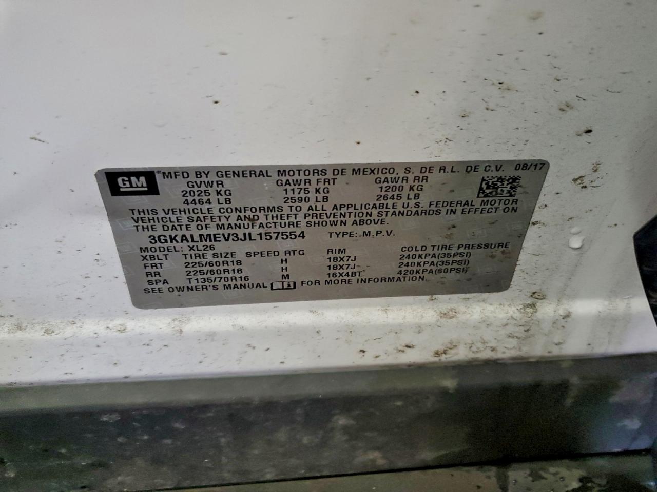 2018 GMC Terrain Sle VIN: 3GKALMEV3JL157554 Lot: 95567005