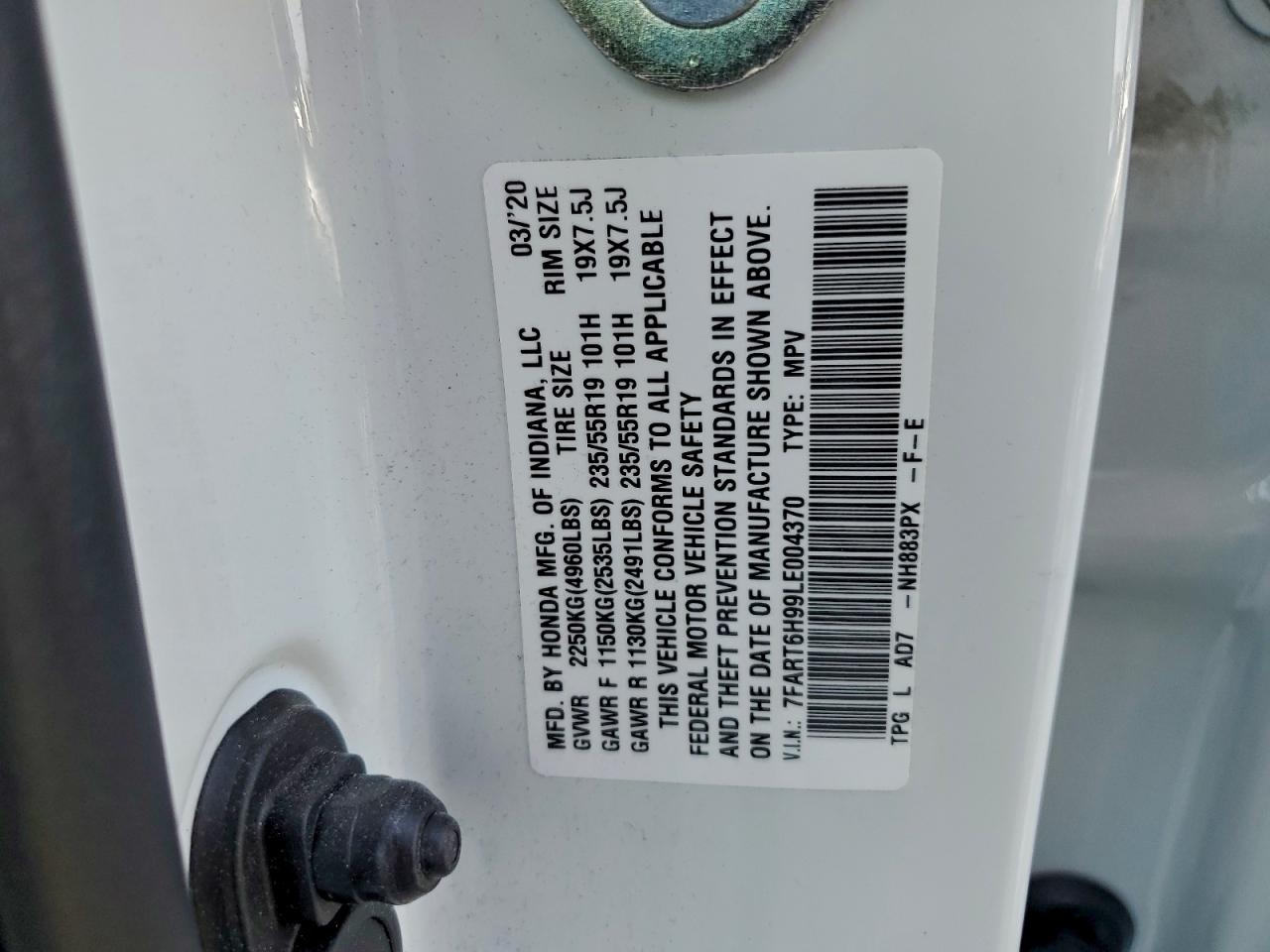 2020 Honda Cr-V Touring VIN: 7FART6H99LE004370 Lot: 97577575