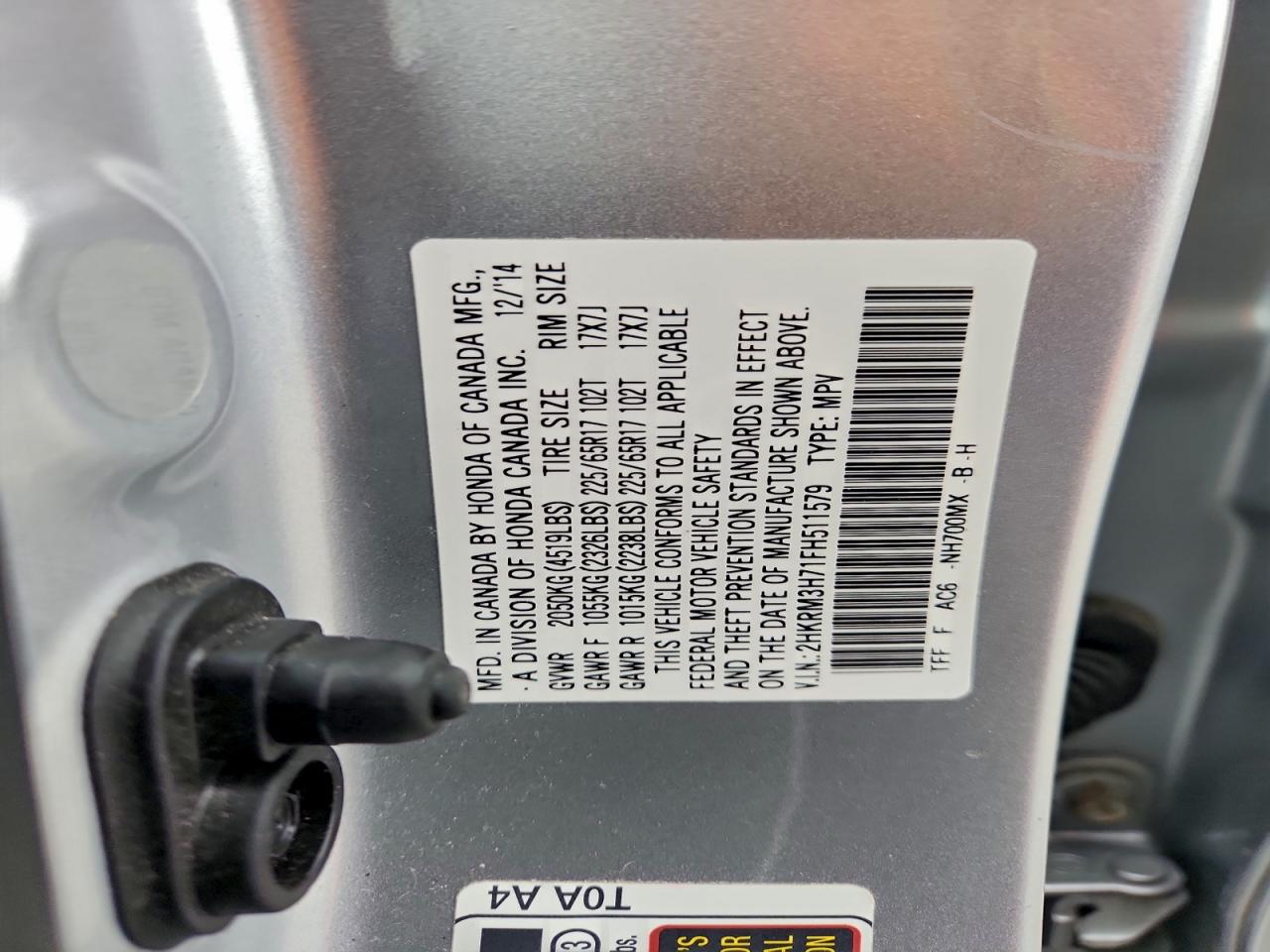 2015 Honda Cr-V Exl VIN: 2HKRM3H71FH511579 Lot: 94709835