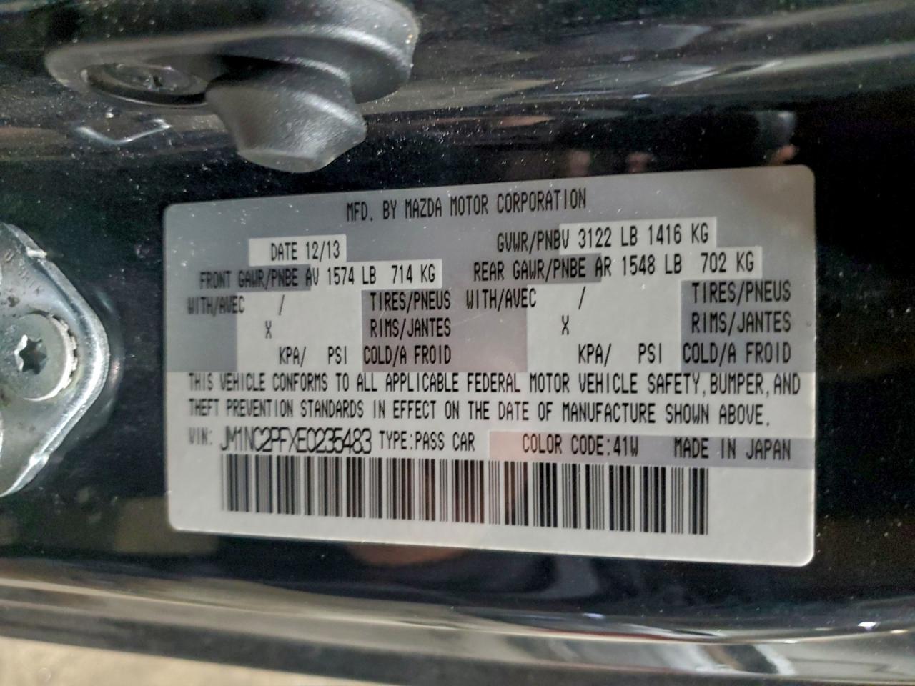 2014 Mazda Mx-5 Miata Grand Touring VIN: JM1NC2PFXE0235483 Lot: 93755755