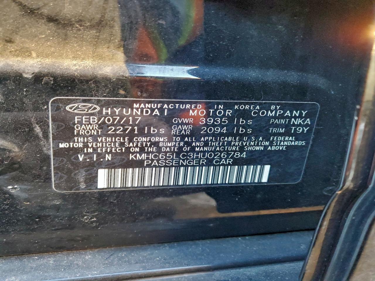 2017 Hyundai Ioniq Blue VIN: KMHC65LC3HU026784 Lot: 95776885