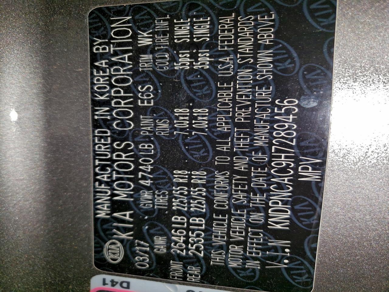 2017 Kia Sportage Ex VIN: KNDPNCAC9H7289456 Lot: 93732455