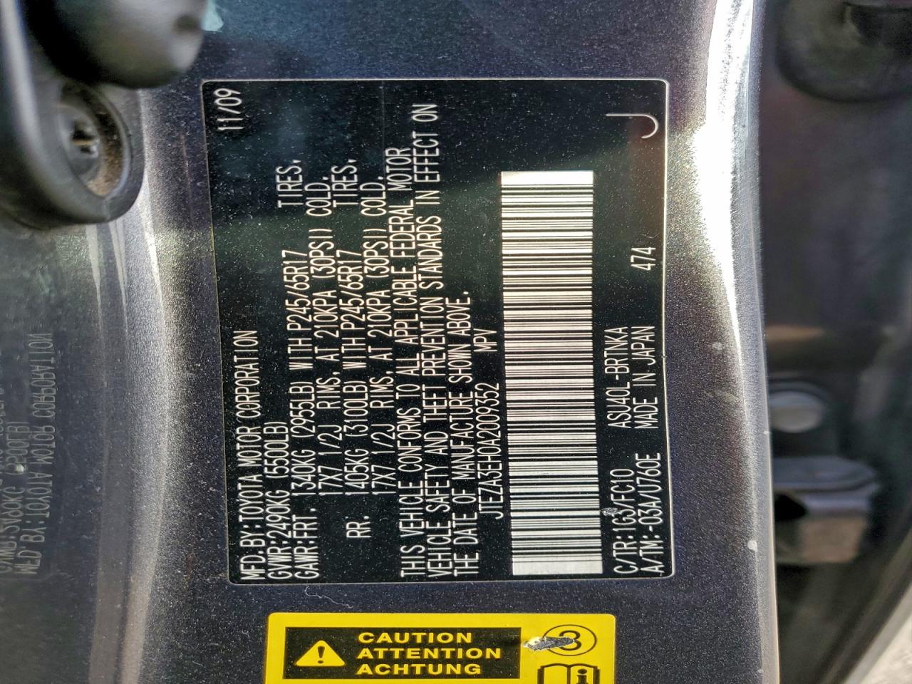 2010 Toyota Highlander VIN: JTEZA3EH0A2009352 Lot: 94788515