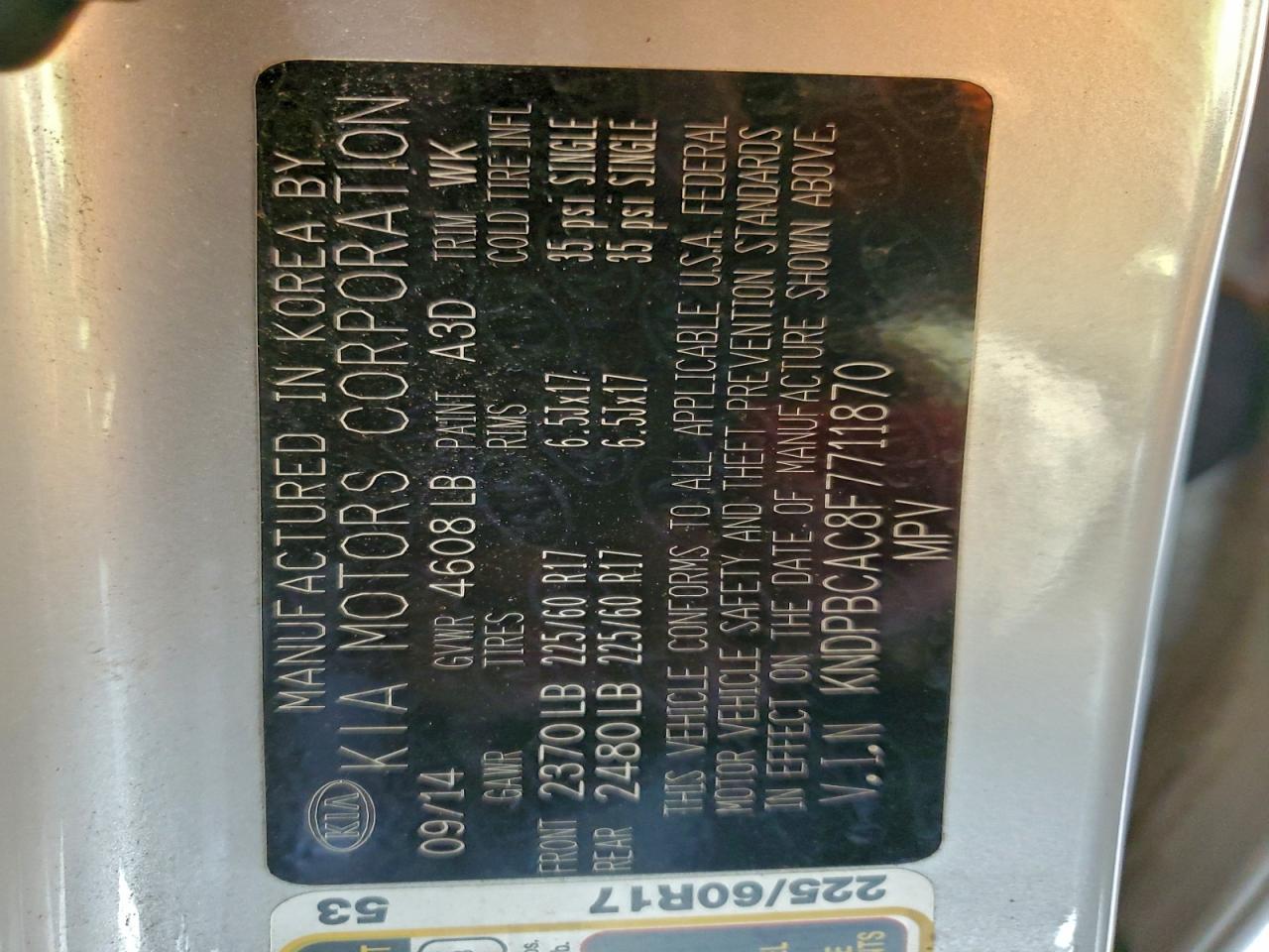 2015 Kia Sportage Lx VIN: KNDPBCAC8F7711870 Lot: 94930505