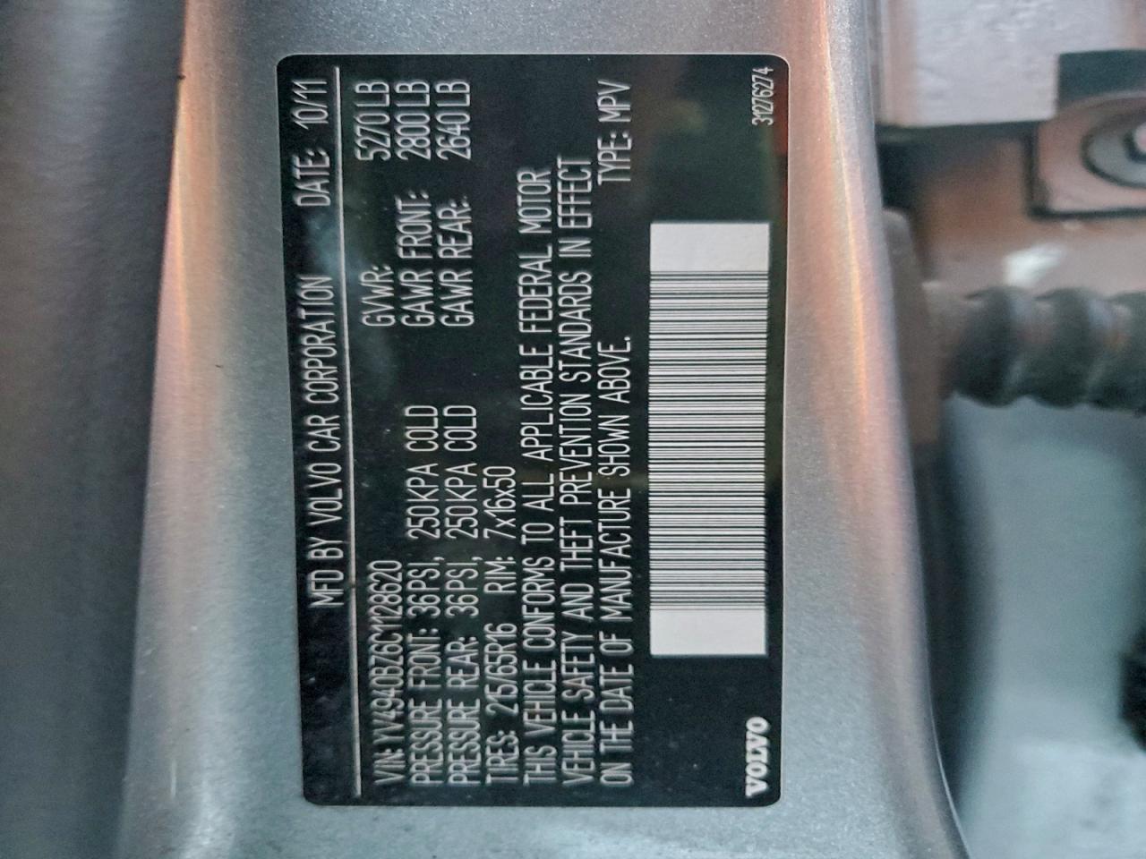 2012 Volvo Xc70 3.2 VIN: YV4940BZ6C1128620 Lot: 96522865