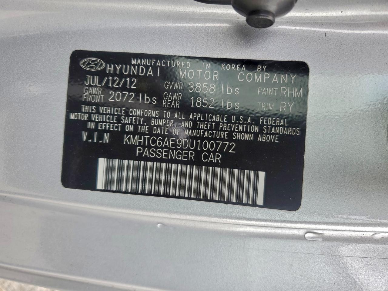 2013 Hyundai Veloster Turbo VIN: KMHTC6AE9DU100772 Lot: 94591305