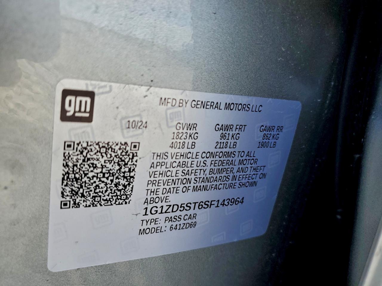 2025 Chevrolet Malibu Lt VIN: 1G1ZD5ST6SF143964 Lot: 94869875
