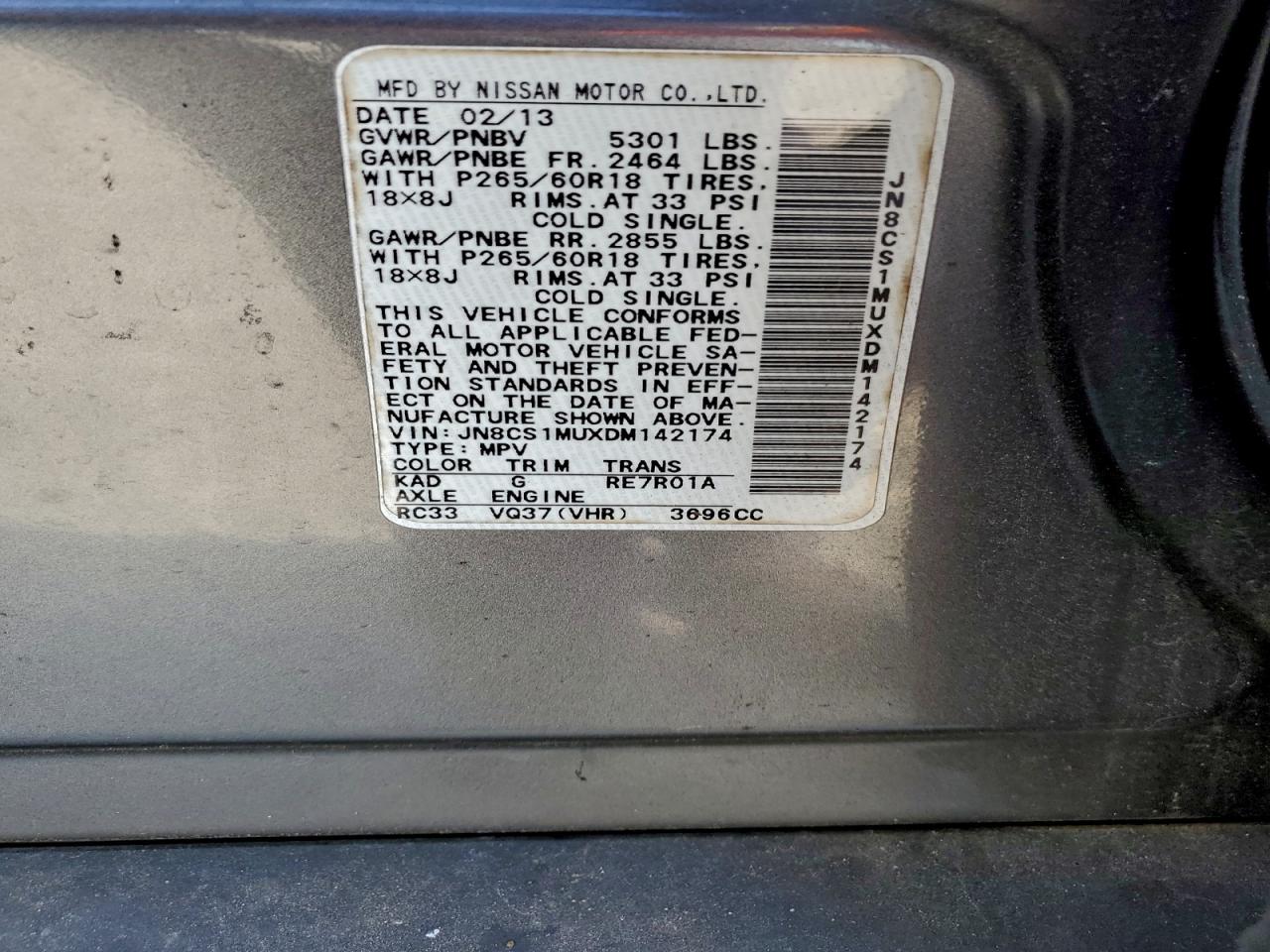 2013 Infiniti Fx37 VIN: JN8CS1MUXDM142174 Lot: 93992845