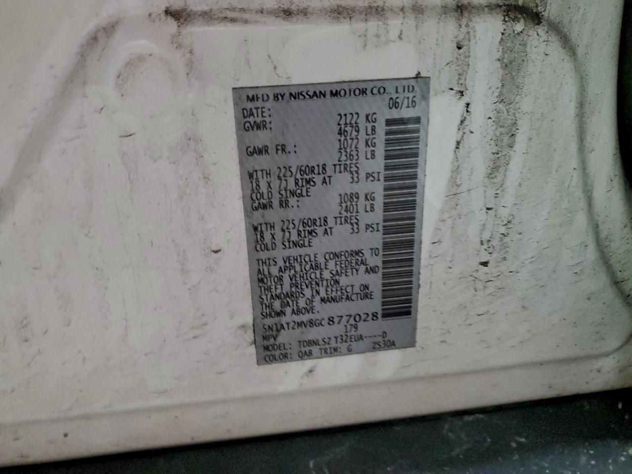 2016 Nissan Rogue S VIN: 5N1AT2MV8GC877028 Lot: 95348605