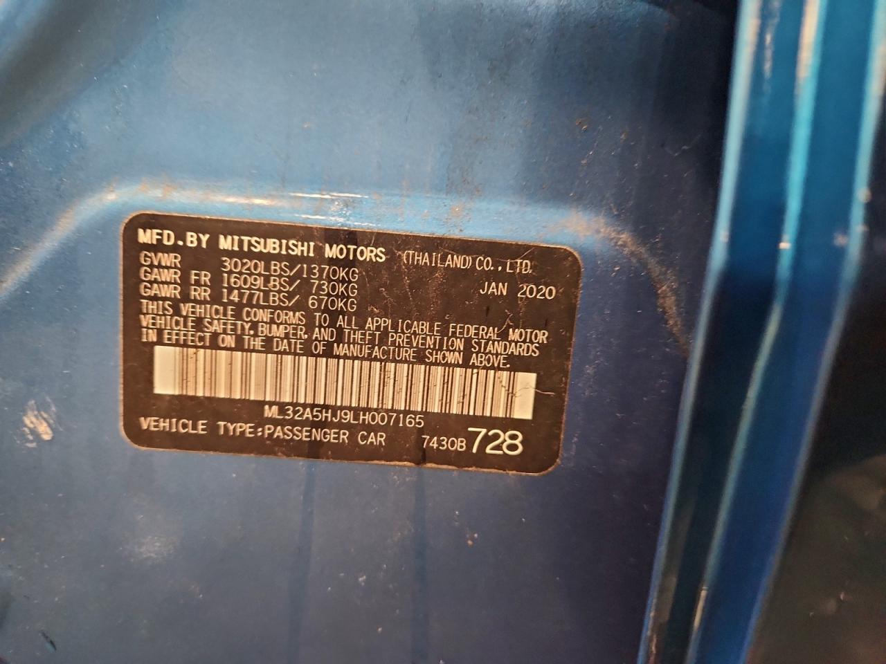 2020 Mitsubishi Mirage Le VIN: ML32A5HJ9LH007165 Lot: 94471855