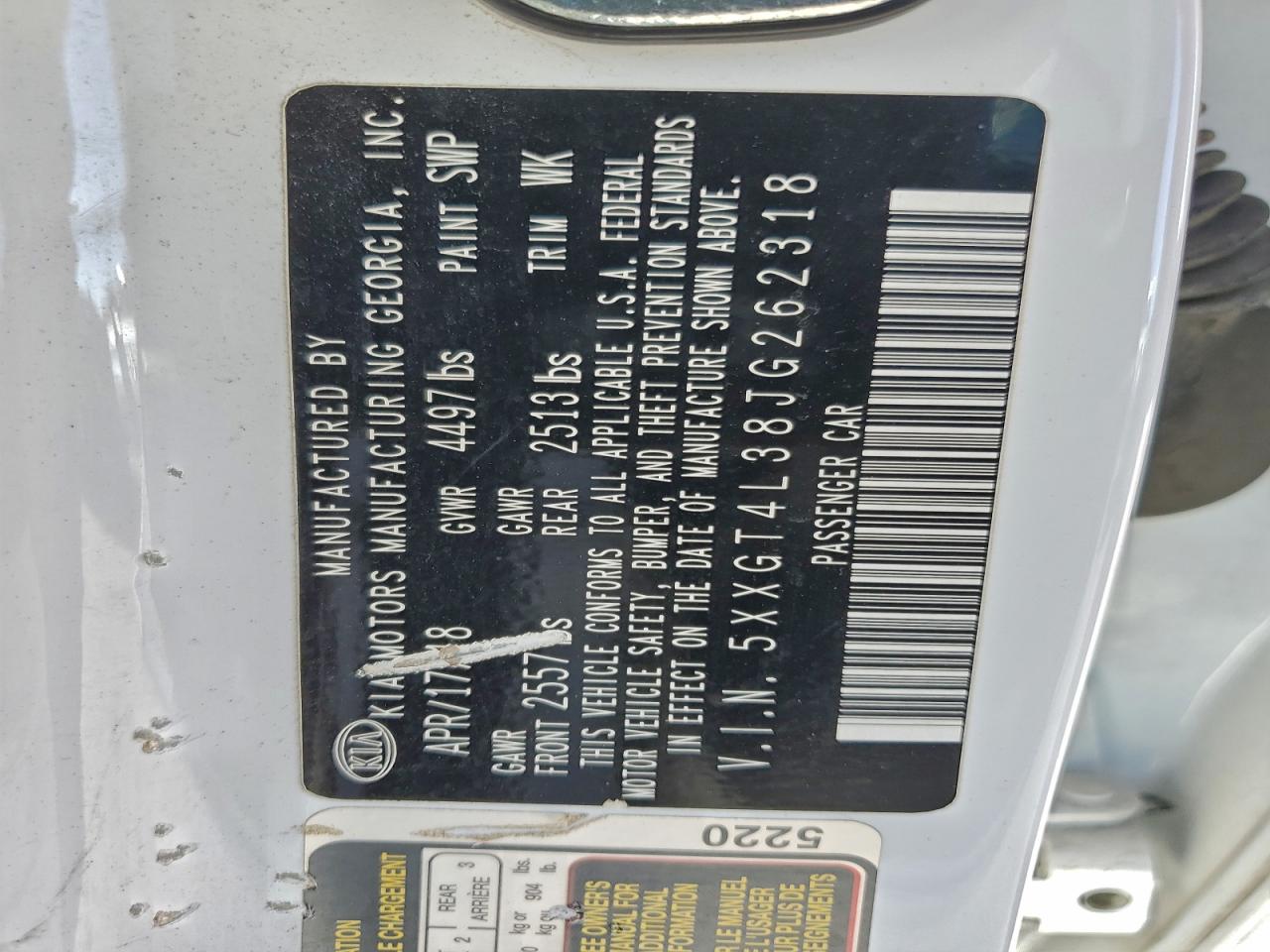 2018 Kia Optima Lx VIN: 5XXGT4L38JG262318 Lot: 94940755