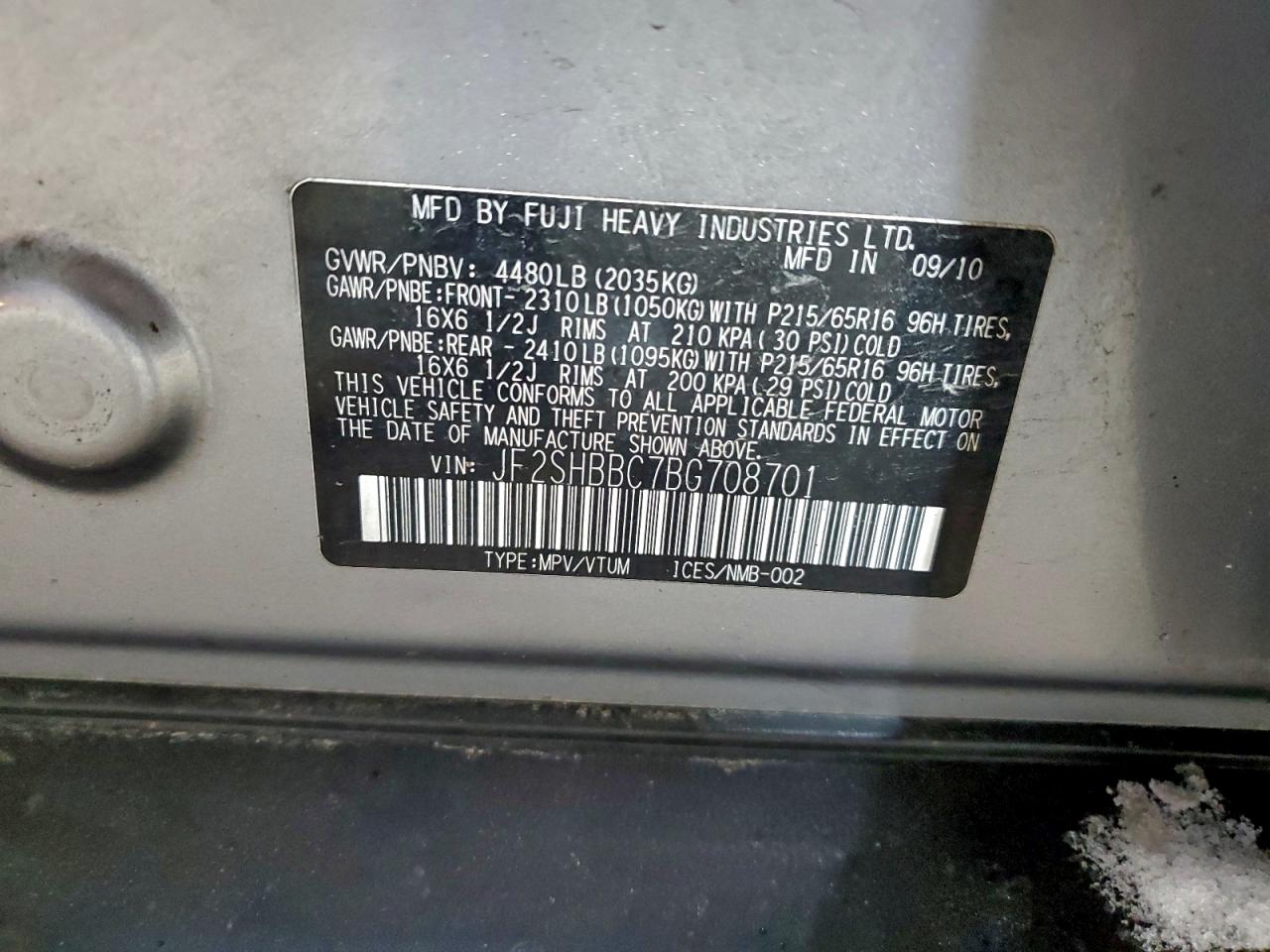 2011 Subaru Forester 2.5X VIN: JF2SHBBC7BG708701 Lot: 92764485