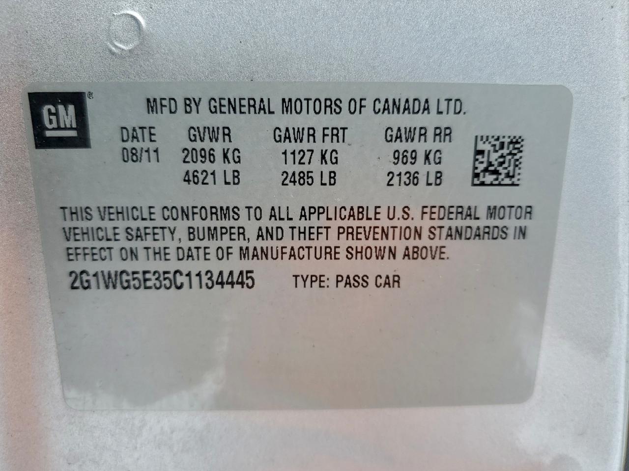 2012 Chevrolet Impala Lt VIN: 2G1WG5E35C1134445 Lot: 95096955